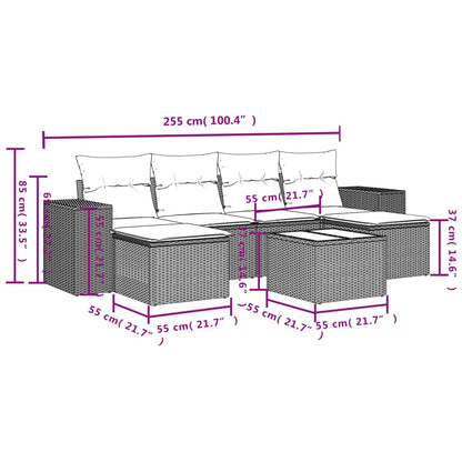 7-tlg. Garten-Sofagarnitur mit Kissen Hellgrau Poly Rattan