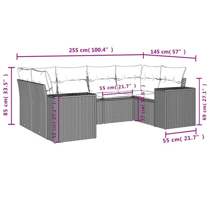 6-tlg. Garten-Sofagarnitur mit Kissen Hellgrau Poly Rattan