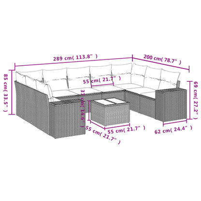 10-tlg. Garten-Sofagarnitur mit Kissen Hellgrau Poly Rattan