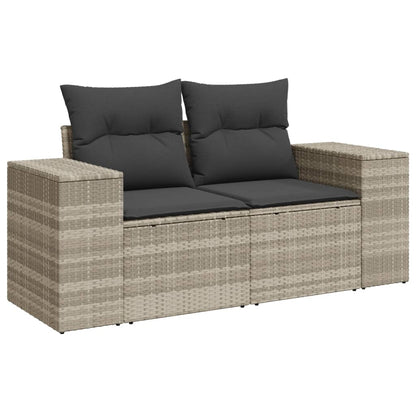 10-tlg. Garten-Sofagarnitur mit Kissen Hellgrau Poly Rattan