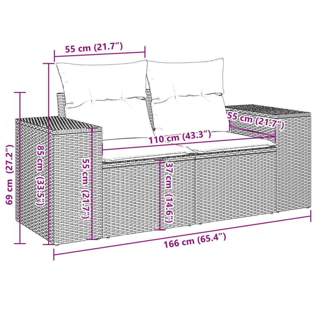 11-tlg. Garten-Sofagarnitur mit Kissen Hellgrau Poly Rattan