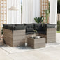 7-tlg. Garten-Sofagarnitur mit Kissen Hellgrau Poly Rattan