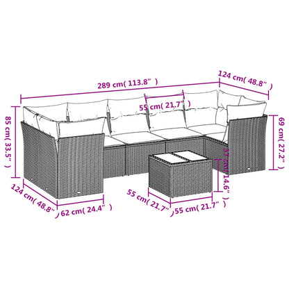 8-tlg. Garten-Sofagarnitur mit Kissen Hellgrau Poly Rattan