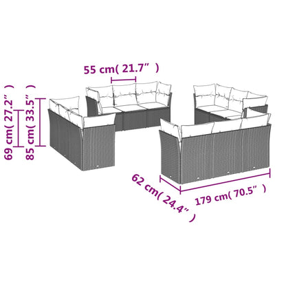 12-tlg. Garten-Sofagarnitur mit Kissen Hellgrau Poly Rattan