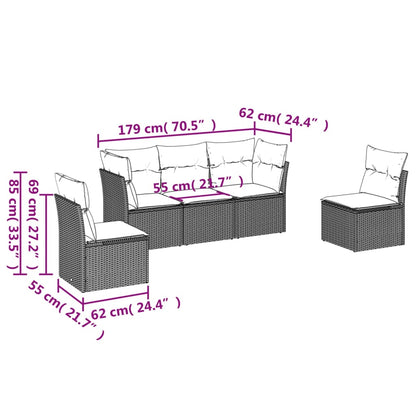 5-tlg. Garten-Sofagarnitur mit Kissen Hellgrau Poly Rattan