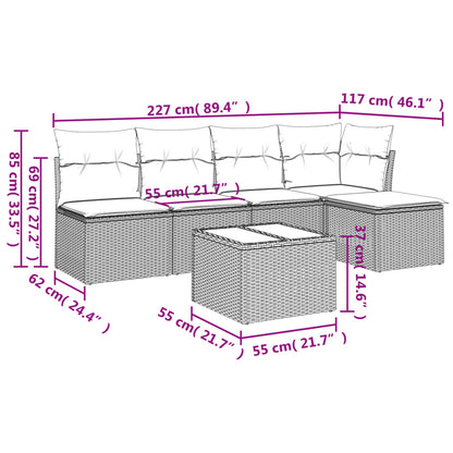 6-tlg. Garten-Sofagarnitur mit Kissen Hellgrau Poly Rattan