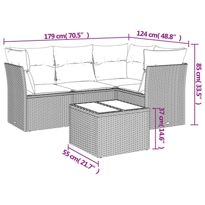 5-tlg. Garten-Sofagarnitur mit Kissen Hellgrau Poly Rattan