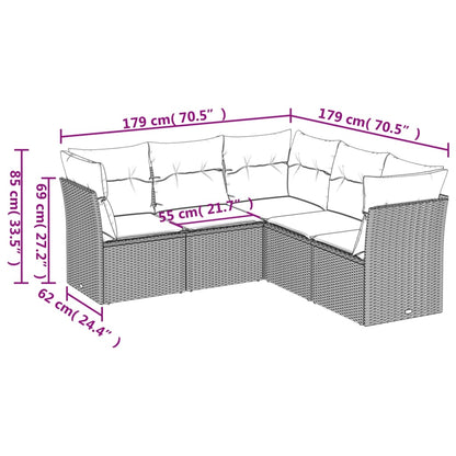 5-tlg. Garten-Sofagarnitur mit Kissen Hellgrau Poly Rattan