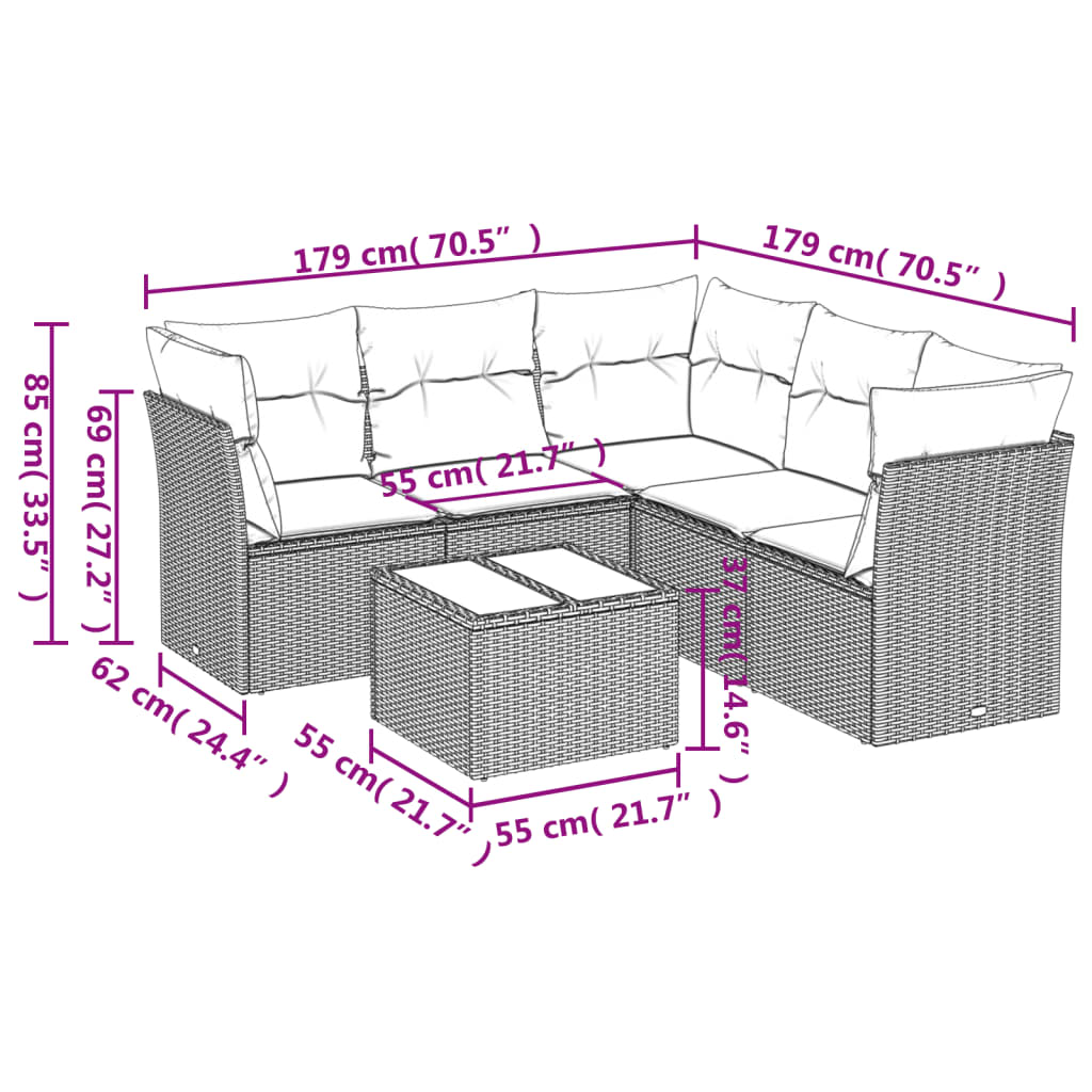 6-tlg. Garten-Sofagarnitur mit Kissen Hellgrau Poly Rattan