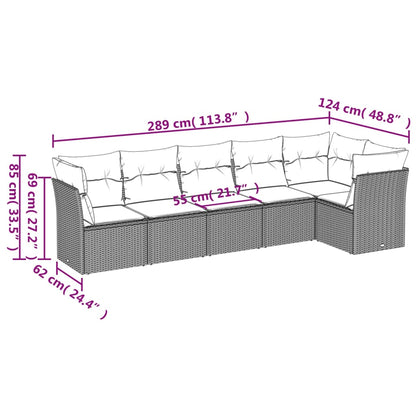 6-tlg. Garten-Sofagarnitur mit Kissen Hellgrau Poly Rattan