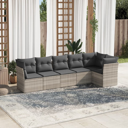 6-tlg. Garten-Sofagarnitur mit Kissen Hellgrau Poly Rattan