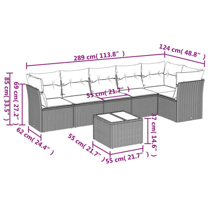 7-tlg. Garten-Sofagarnitur mit Kissen Hellgrau Poly Rattan