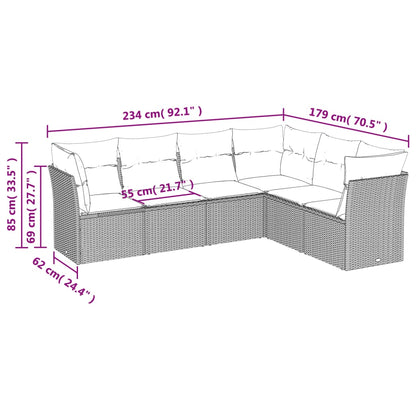 6-tlg. Garten-Sofagarnitur mit Kissen Hellgrau Poly Rattan