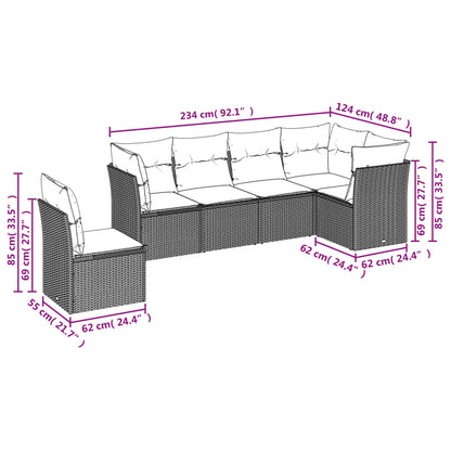 6-tlg. Garten-Sofagarnitur mit Kissen Hellgrau Poly Rattan