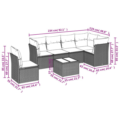 7-tlg. Garten-Sofagarnitur mit Kissen Hellgrau Poly Rattan