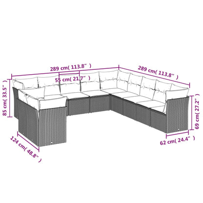 11-tlg. Garten-Sofagarnitur mit Kissen Hellgrau Poly Rattan