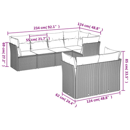 7-tlg. Garten-Sofagarnitur mit Kissen Hellgrau Poly Rattan