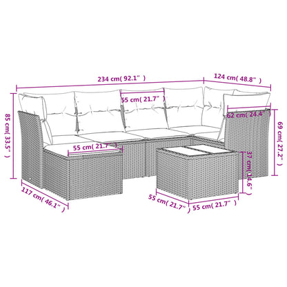 7-tlg. Garten-Sofagarnitur mit Kissen Hellgrau Poly Rattan