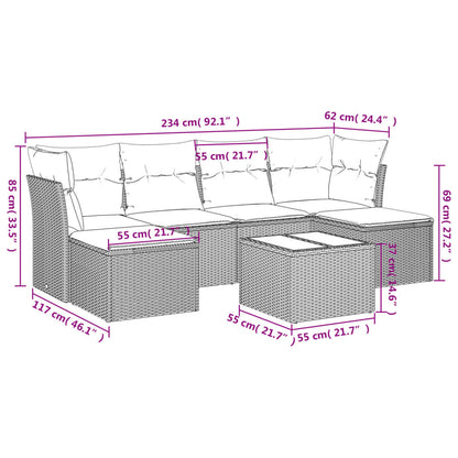 7-tlg. Garten-Sofagarnitur mit Kissen Hellgrau Poly Rattan