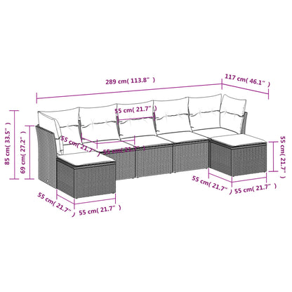 7-tlg. Garten-Sofagarnitur mit Kissen Hellgrau Poly Rattan