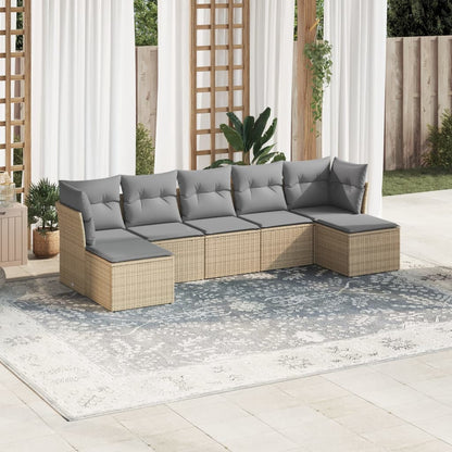 7-tlg. Garten-Sofagarnitur mit Kissen Hellgrau Poly Rattan