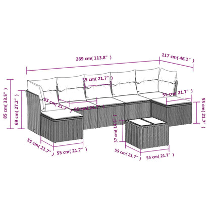 8-tlg. Garten-Sofagarnitur mit Kissen Hellgrau Poly Rattan