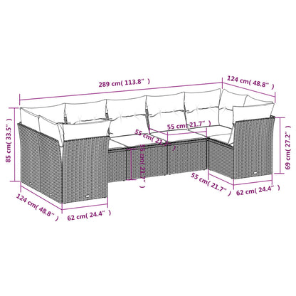 7-tlg. Garten-Sofagarnitur mit Kissen Hellgrau Poly Rattan