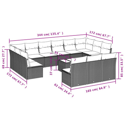 14-tlg. Garten-Sofagarnitur mit Kissen Hellgrau Poly Rattan