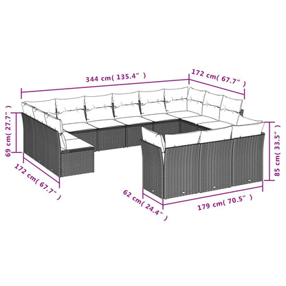 13-tlg. Garten-Sofagarnitur mit Kissen Hellgrau Poly Rattan