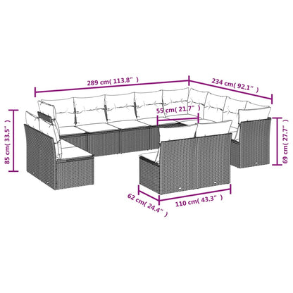 12-tlg. Garten-Sofagarnitur mit Kissen Hellgrau Poly Rattan