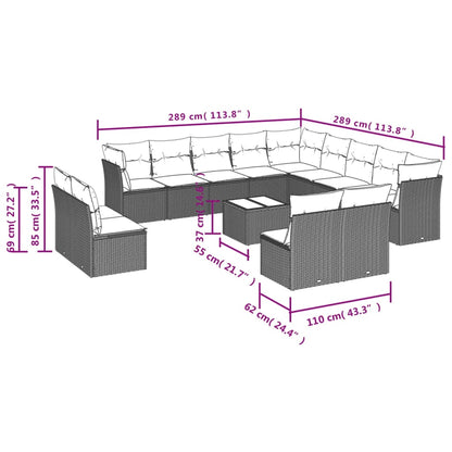 14-tlg. Garten-Sofagarnitur mit Kissen Hellgrau Poly Rattan