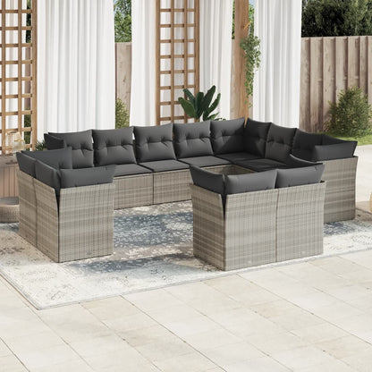 12-tlg. Garten-Sofagarnitur mit Kissen Hellgrau Poly Rattan