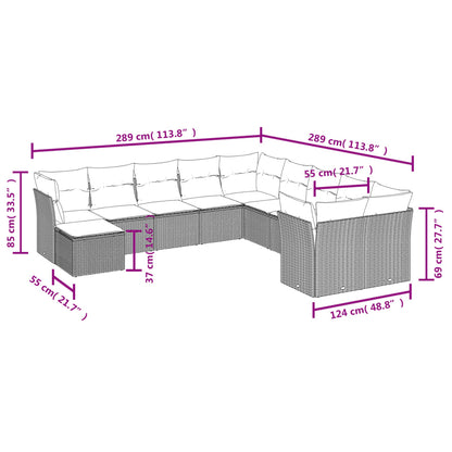 11-tlg. Garten-Sofagarnitur mit Kissen Hellgrau Poly Rattan