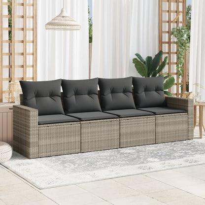 4-tlg. Garten-Sofagarnitur mit Kissen Hellgrau Poly Rattan