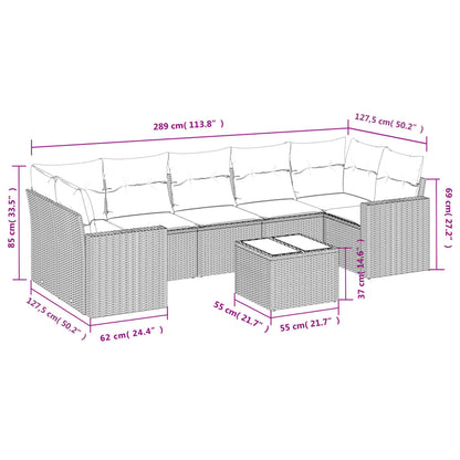 8-tlg. Garten-Sofagarnitur mit Kissen Hellgrau Poly Rattan