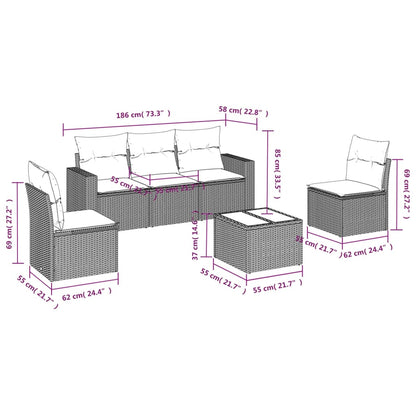 6-tlg. Garten-Sofagarnitur mit Kissen Hellgrau Poly Rattan