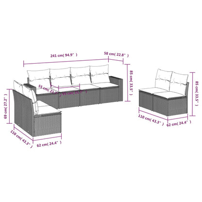 8-tlg. Garten-Sofagarnitur mit Kissen Hellgrau Poly Rattan