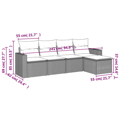 5-tlg. Garten-Sofagarnitur mit Kissen Hellgrau Poly Rattan