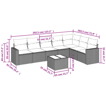 8-tlg. Garten-Sofagarnitur mit Kissen Hellgrau Poly Rattan