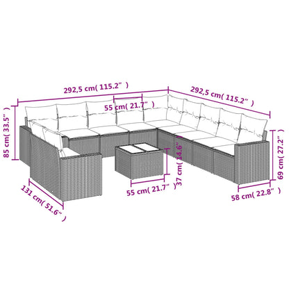 12-tlg. Garten-Sofagarnitur mit Kissen Hellgrau Poly Rattan