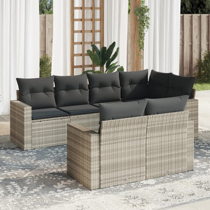 7-tlg. Garten-Sofagarnitur mit Kissen Hellgrau Poly Rattan