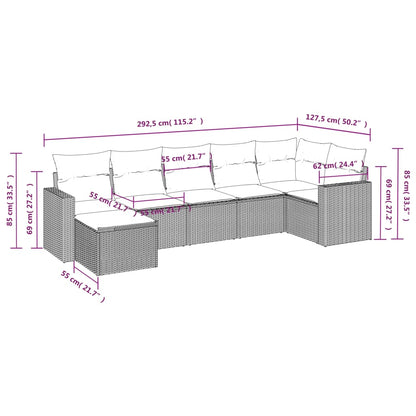 7-tlg. Garten-Sofagarnitur mit Kissen Hellgrau Poly Rattan