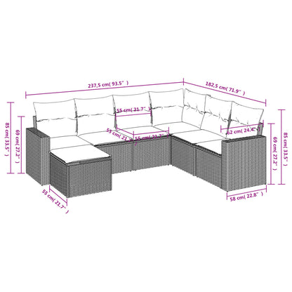 7-tlg. Garten-Sofagarnitur mit Kissen Hellgrau Poly Rattan