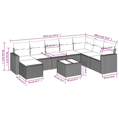 9-tlg. Garten-Sofagarnitur mit Kissen Hellgrau Poly Rattan