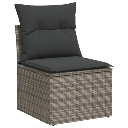 10-tlg. Garten-Sofagarnitur mit Kissen Hellgrau Poly Rattan