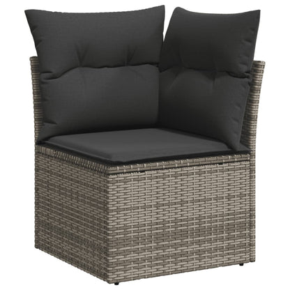 11-tlg. Garten-Sofagarnitur mit Kissen Hellgrau Poly Rattan