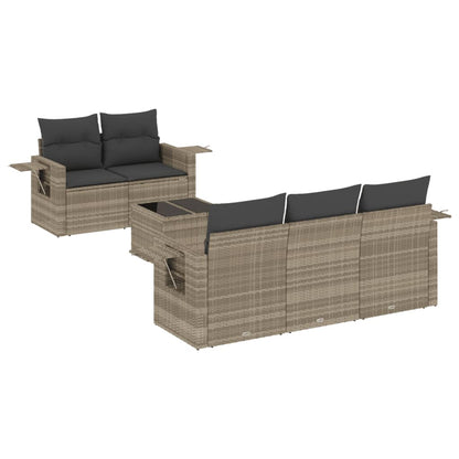 6-tlg. Garten-Sofagarnitur mit Kissen Hellgrau Poly Rattan