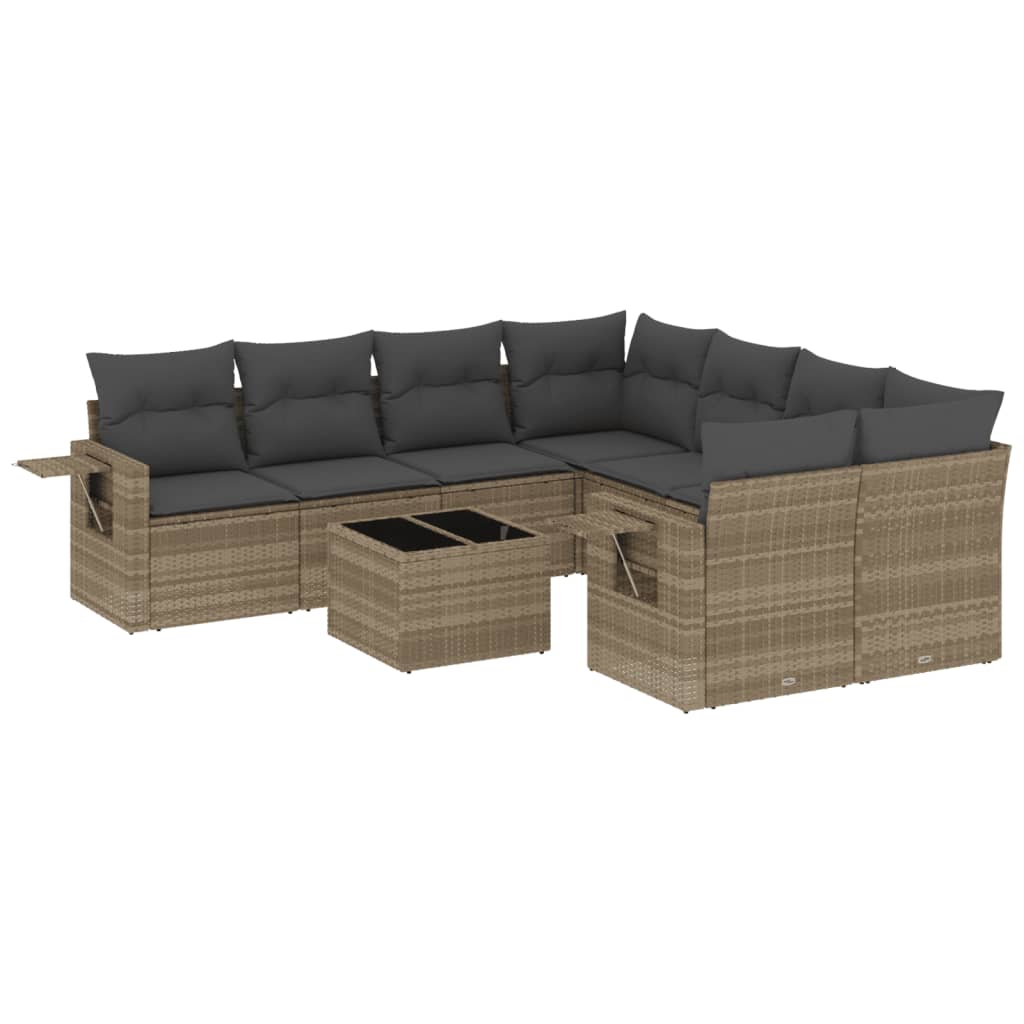 9-tlg. Garten-Sofagarnitur mit Kissen Hellgrau Poly Rattan