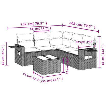 6-tlg. Garten-Sofagarnitur mit Kissen Hellgrau Poly Rattan