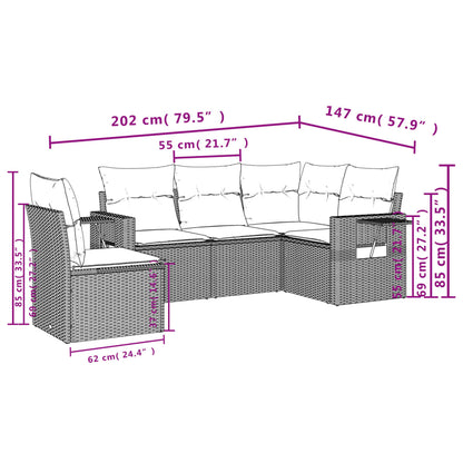 5-tlg. Garten-Sofagarnitur mit Kissen Hellgrau Poly Rattan